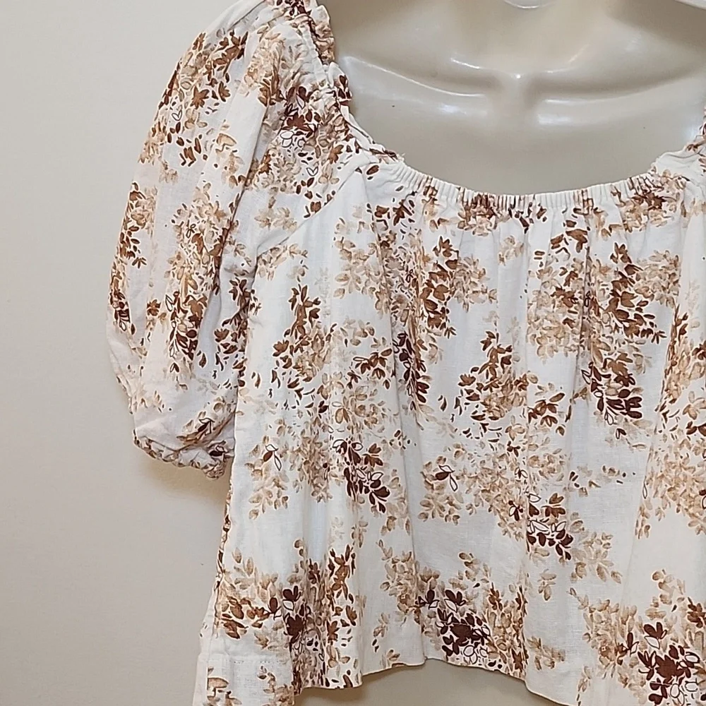 Abercrombie & Fitch  Puff-Sleeve Cream,Tan, Brown Blouse Romantic Sz XS